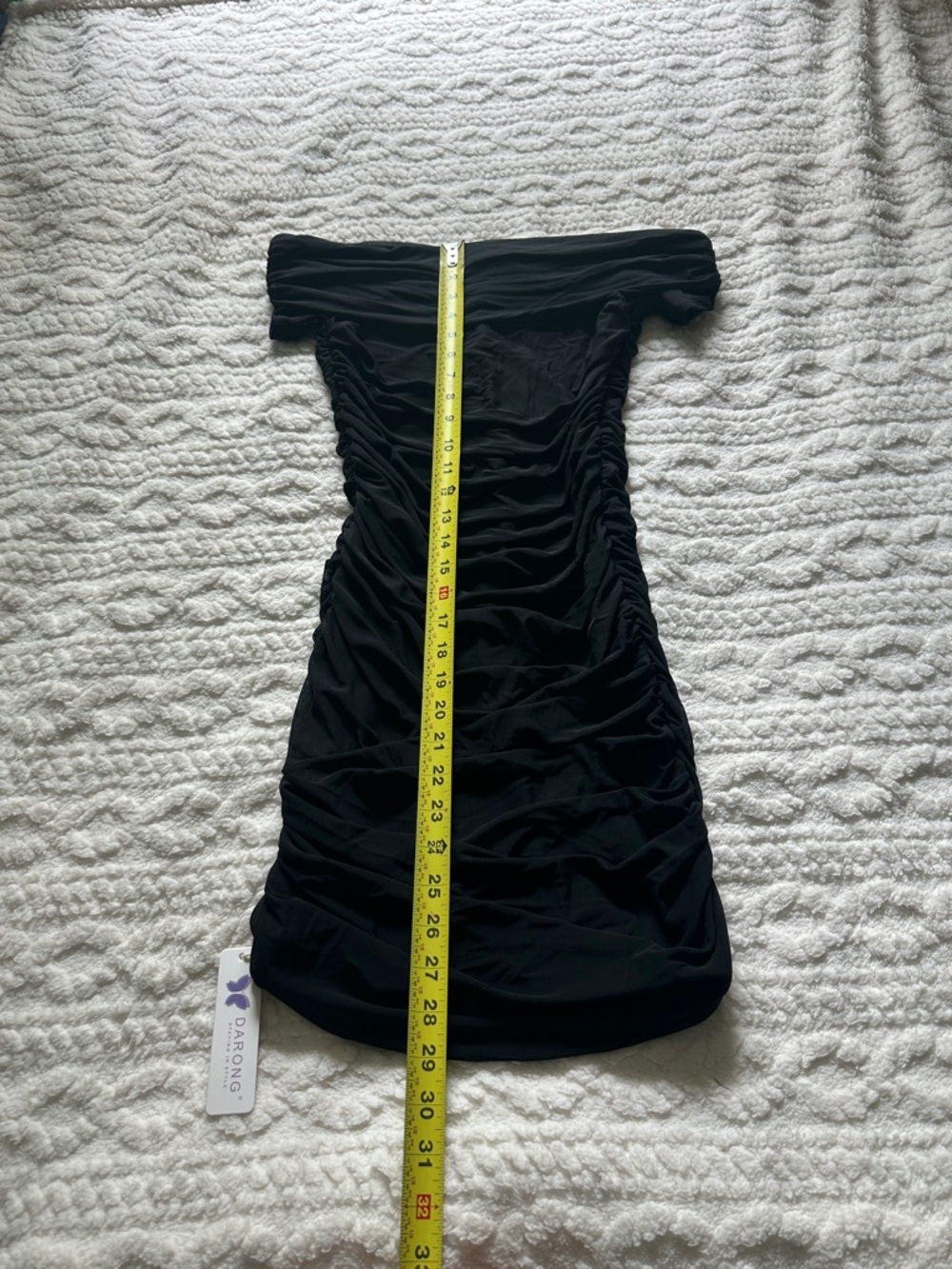 Black Off-Shoulder Ruched Bodycon Dress - Picture 2 of 6